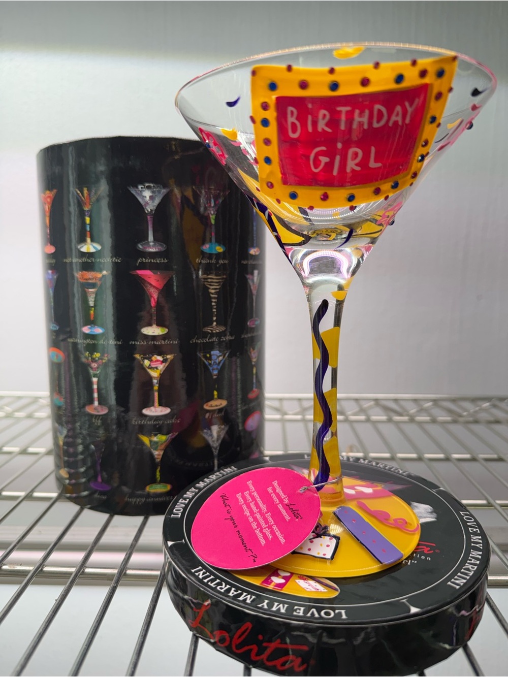 Lolita Birthday Girl Hand-Painted Martini Glass - Yellow & Pink